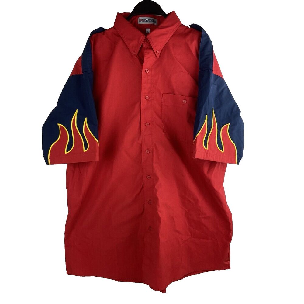 VTG Flames Western Bowling Fishing Red Button Up Shirt Mens Size XL Pro Wear One